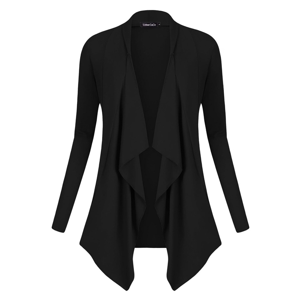 Urban CoCo Women's Drape Front Open Cardigan Irregular Hem Black Size L - Picture 4 of 7